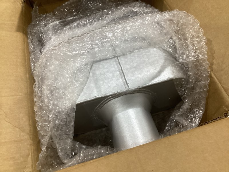 Condition photo showing As Is for universal 2.5"(id) inlet/outlet single chamber muffler (2 pack) - aluminum coated, internal baffle for deep aggressive sound, 13" total length (7x9x4 body) silver 2.5 inch