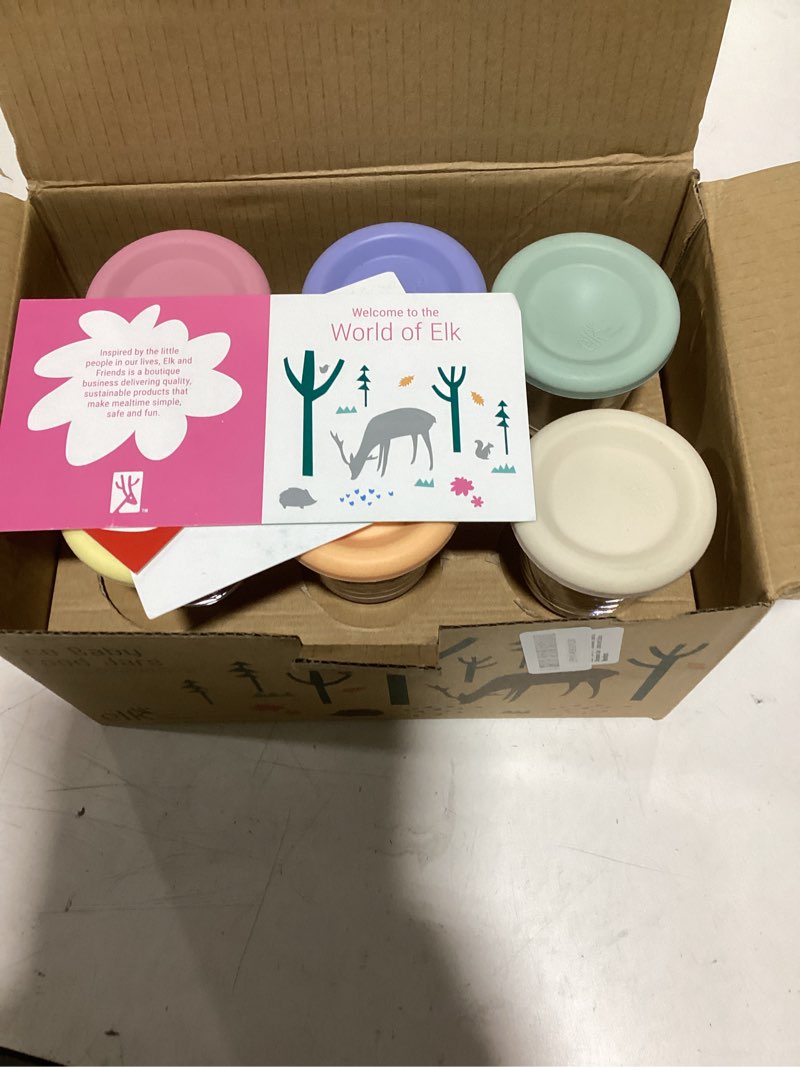 Condition photo showing Good Condition for Elk and Friends 4oz Borosilicate Glass Baby Food Storage Jars with Silicone Lid | Strong Glass | Set of 12 | Microwave, Oven & Dishwasher Safe | Infant and Babies Blush/Peach/Lemon/Ivory/Sage/Misty Blue (12-pk)