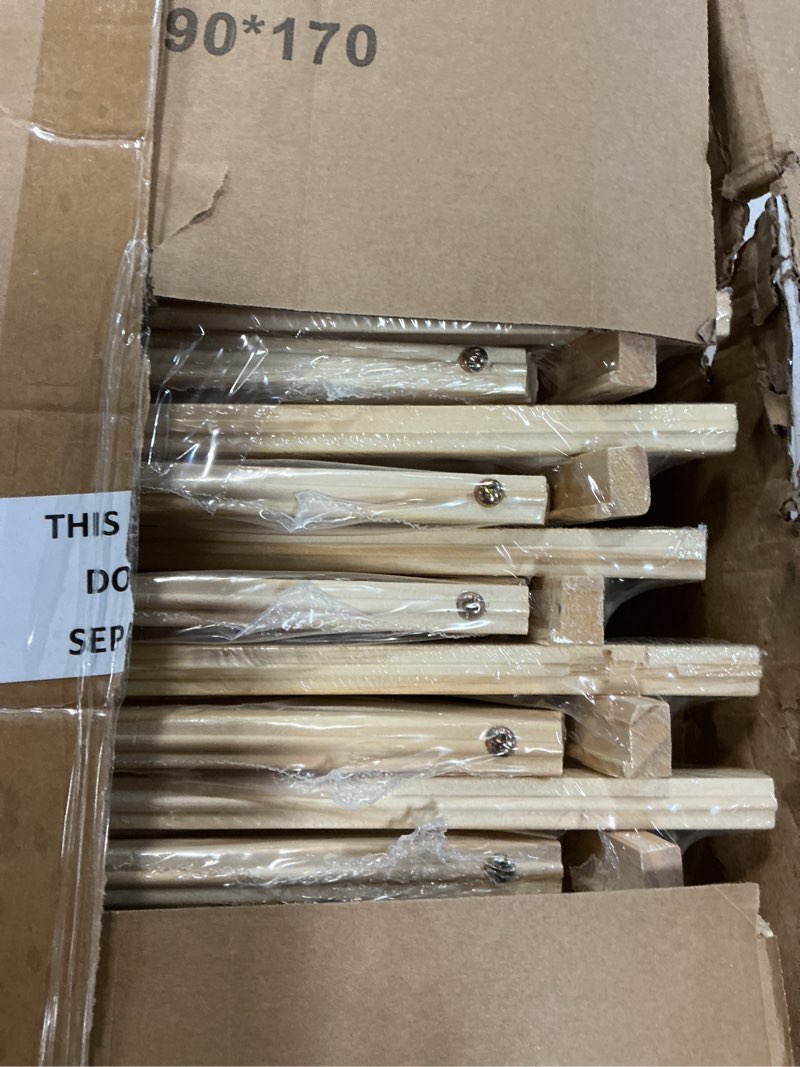 Condition photo showing New/Like New for 26 pack 9 inch wood easels, easel stand for painting canvases, art, and crafts, tripod, painting party easel, kids student tabletop easels for painting, portable canvas photo picture sign holder