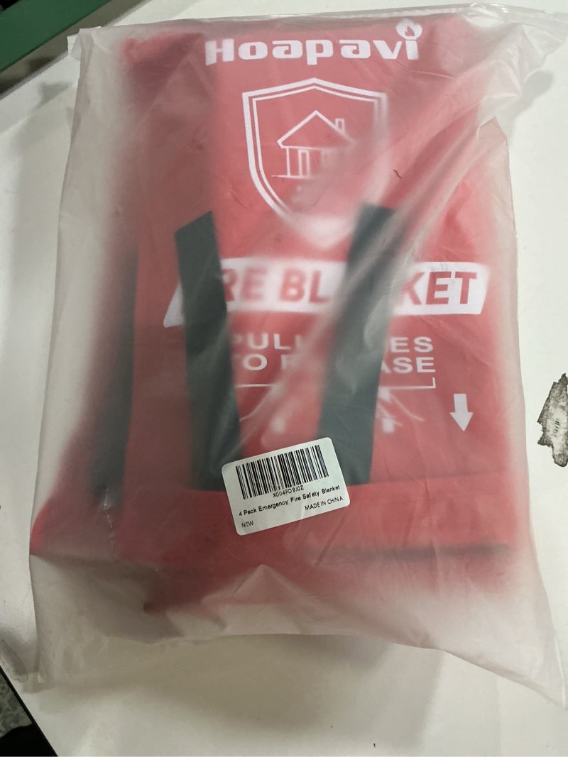 Condition photo showing New/Like New for (4 pcs)Emergency Fire Blanket, 40” x 40” Fire Blanket for Home and Kitchen, Fiberglass Fire Blankets for Camping Car Boat Office Warehouse Fire Safety, Quickly Suppresses The Spread of Fire 1 Pack-red