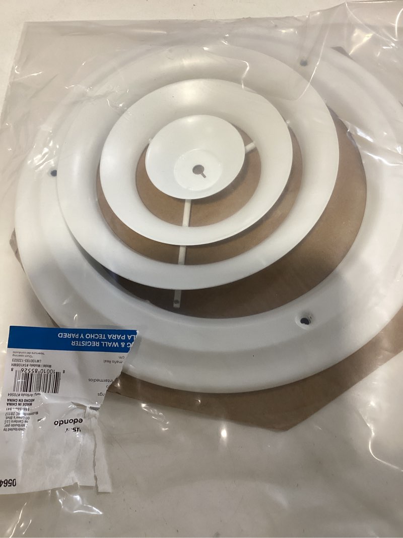 Condition photo showing As Is for reliabilt 8-in x 8-in step-down steel ceiling diffuser in whlte