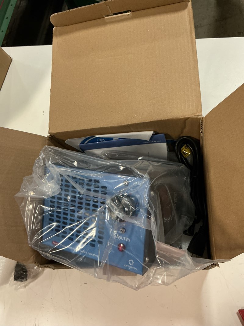 Condition photo showing New/Like New for airthereal ma5k ozone generator for home, ozone air ionizer odor eliminator with 120-min timer, lightweight design, odor removal for car, smoke, pets, basements, covers up to 2,000 sq. ft., blue blue non-replaceable filter