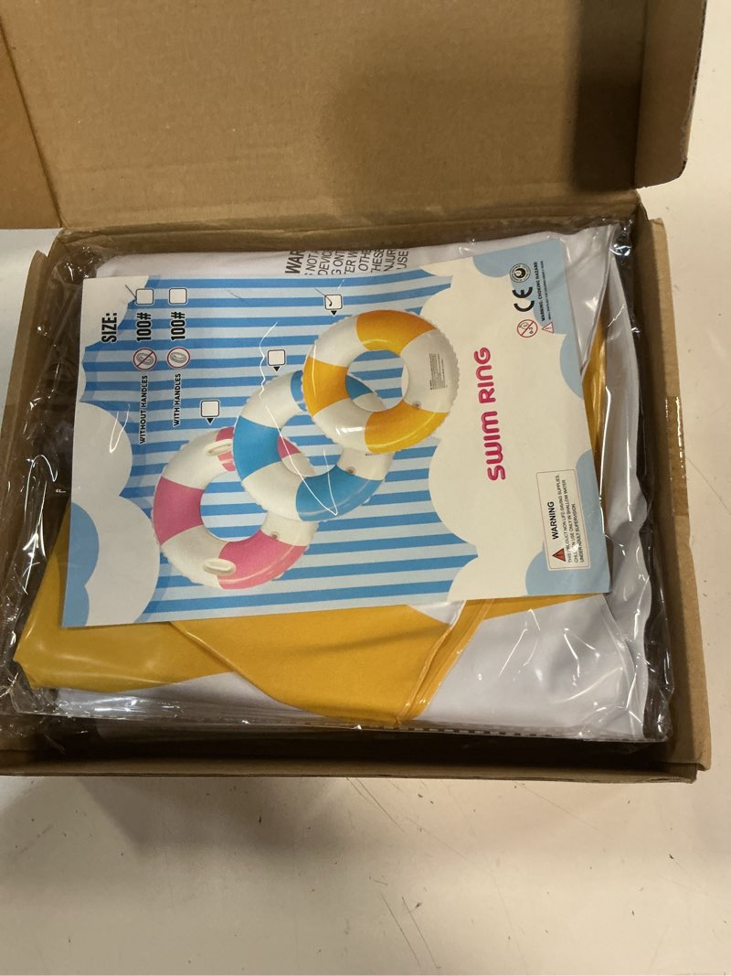 Condition photo showing New/Like New for 4 pack striped large inflatable swim rings, 35" summer adult pool float for beach & pool 3q-yellow,4