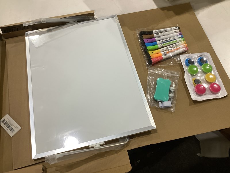 Condition photo showing Good Condition for dry erase magnetic white board, 16" x 12" double-sided desktop whiteboard with stand, portable small whiteboard set for drawing, office, home white 16'' x 12''