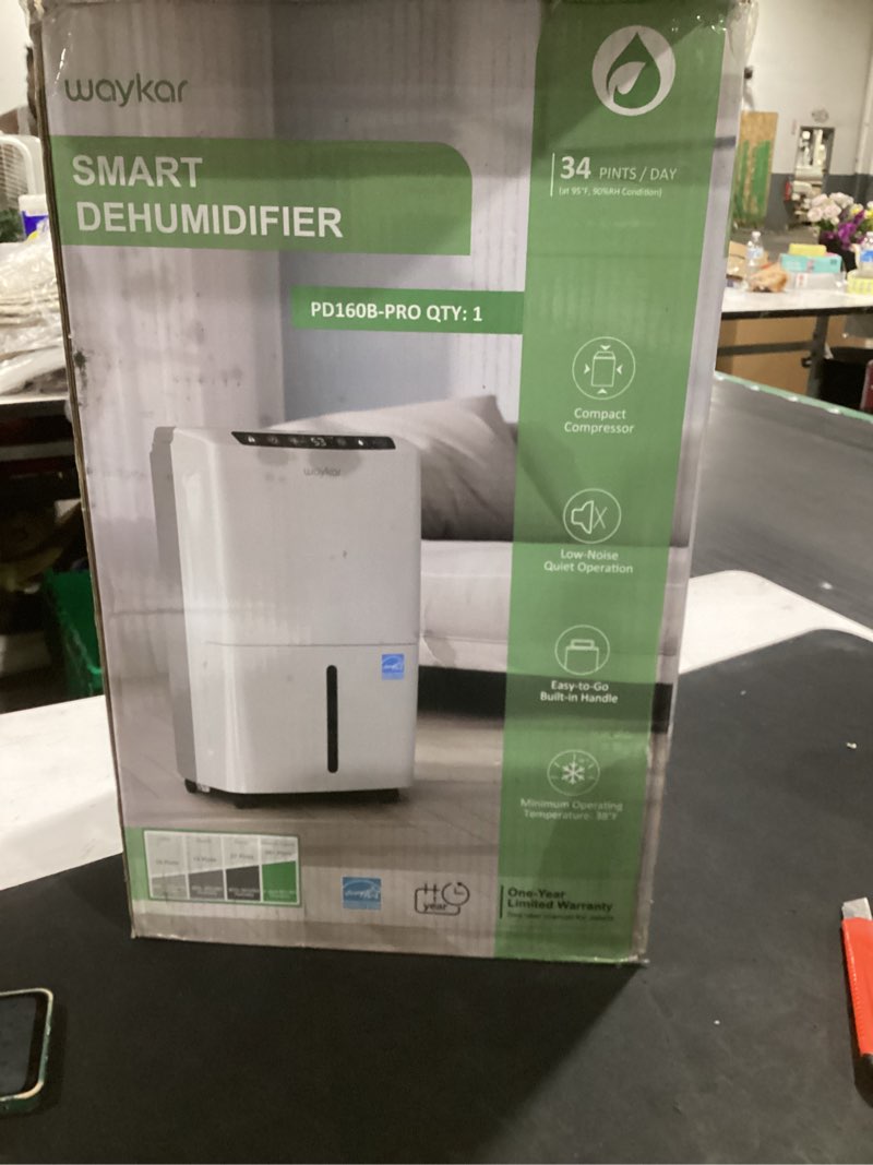 Condition photo showing Good Condition for waykar 34 pints energy star dehumidifier for spaces up to 2,000 sq. ft at home, in basements and large rooms with drain hose and 0.66 gallons water tank 34 pints 2000 sq. ft