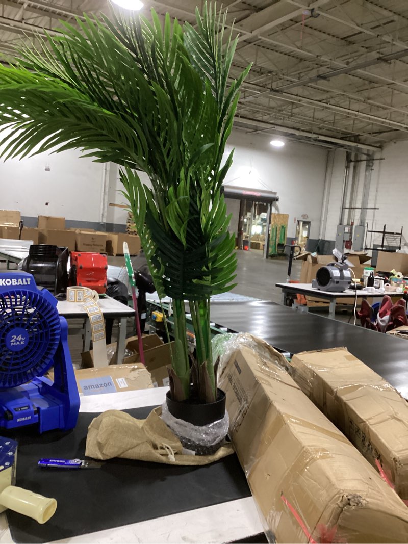Condition photo showing As Is for kol artificial potted palm trees set of 2