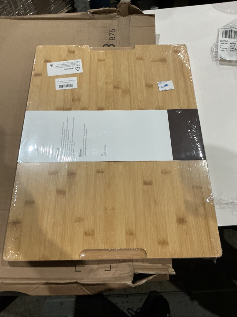 Condition photo showing Good Condition for 24" bamboo cutting boards for kitchen, extra large wood cutting board with deep juice groove and handle heavy duty chopping board, kikcoin, 24" x 18" 24"l x 18"w