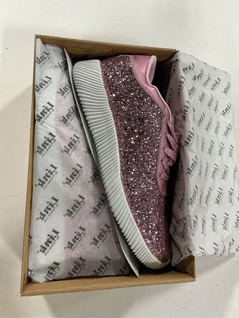 Condition photo showing Good Condition for (defective)new forever womens athletic rose color sparkle glitter dress tennis shoes size 4