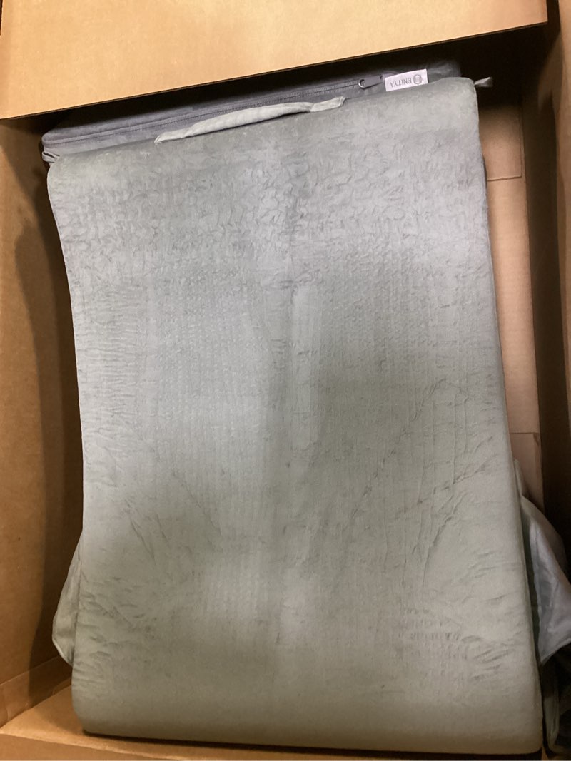Condition photo showing As Is for ENITYA Reading Pillow for Sitting in Bed Adult, 19" Back Support Pillow for Bed Sitting up, Backrest Cushion for Reclining,Gaming,Resting,Watching TV in Couch or Floor, Wedge with Arms, Medium(Grey) Grey Medium(5'3"-5'10")