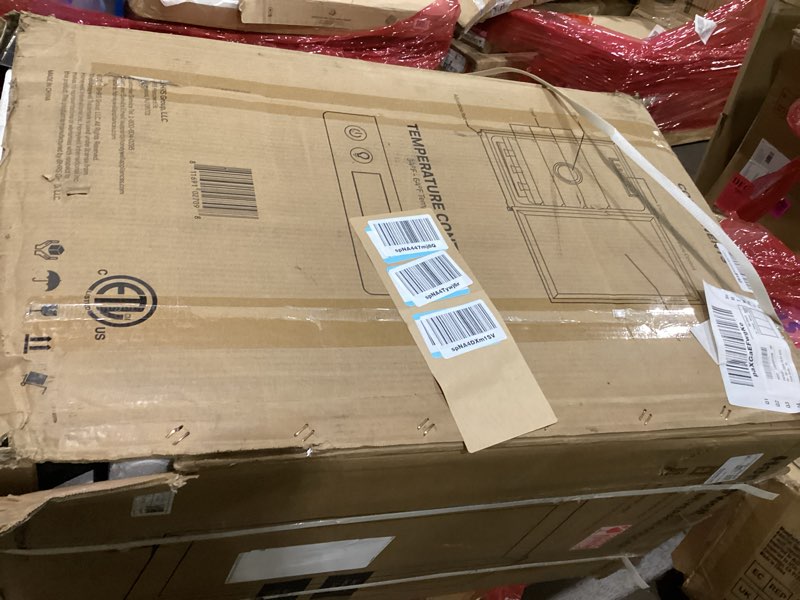 Condition photo showing As Is for damaged *honeywell beverage refrigerator and cooler, 116 can mini fridge with glass door for soda beer or wine for office or bar with adjustable removable shelving, commercial grade