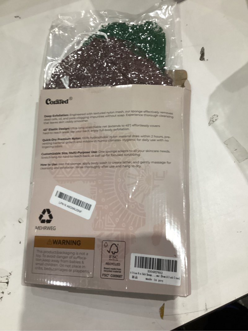 Condition photo showing As Is for CORATED African Net Sponge Authentic, Shower Loofah Exfoliating Bath Sponge, Body Scrubber for Women and Men Daily Use Body Care, Travel Portable Bath Accessories Spa Gifts Brown & Dark Green