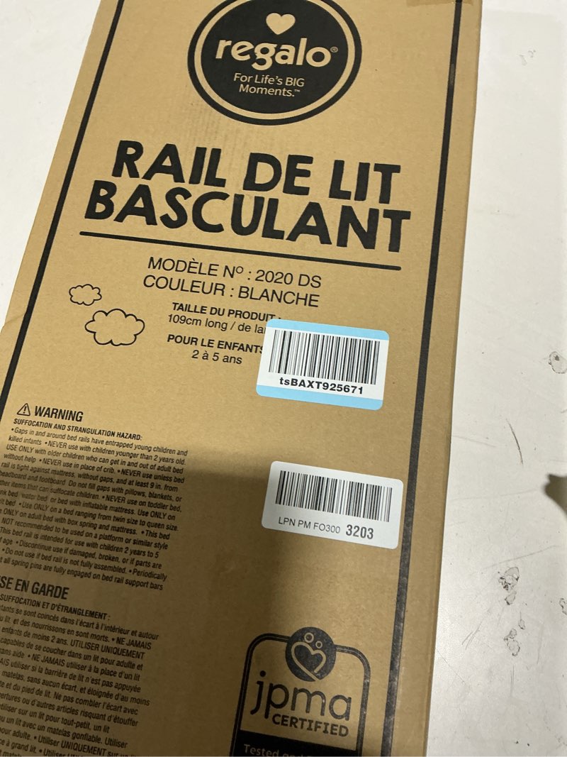 Condition photo showing Good Condition for Regalo Safety Swing Down Bed Rail Guard for Toddlers, Bed Safety Rail with Patented Gap Guard, Fits Twin, Full & Queen Mattress, White, Tested & Safe for 30 Years, American Designed, Family Owned 43 Inch