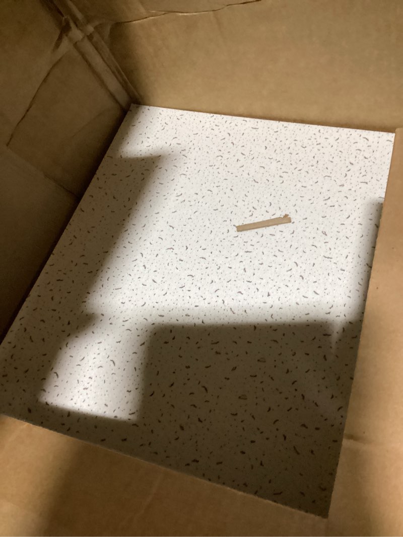 Condition photo showing Good Condition for art3d pro drop ceiling tiles 2ft x 2ft, 12-pack waterproof polyester ceiling panels for office basement kitchen recording room, reusable,covers 48 sq.ft, white stucco printing white stucco printing 24*24 12pcs