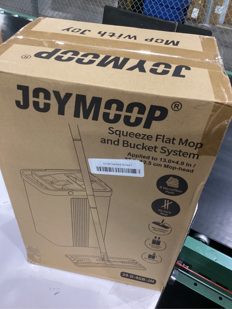 Condition photo showing Good Condition for joymoop flat mop system, microfiber mop and bucket set, white, commercial & household use, hardwood floor & wall cleaning mop with long handle, 4 microfiber pads white standard2441 60 inch