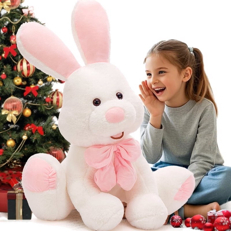 morismos giant bunny stuffed animal, 31.5'' large pink rabbit plush toy with pink ears