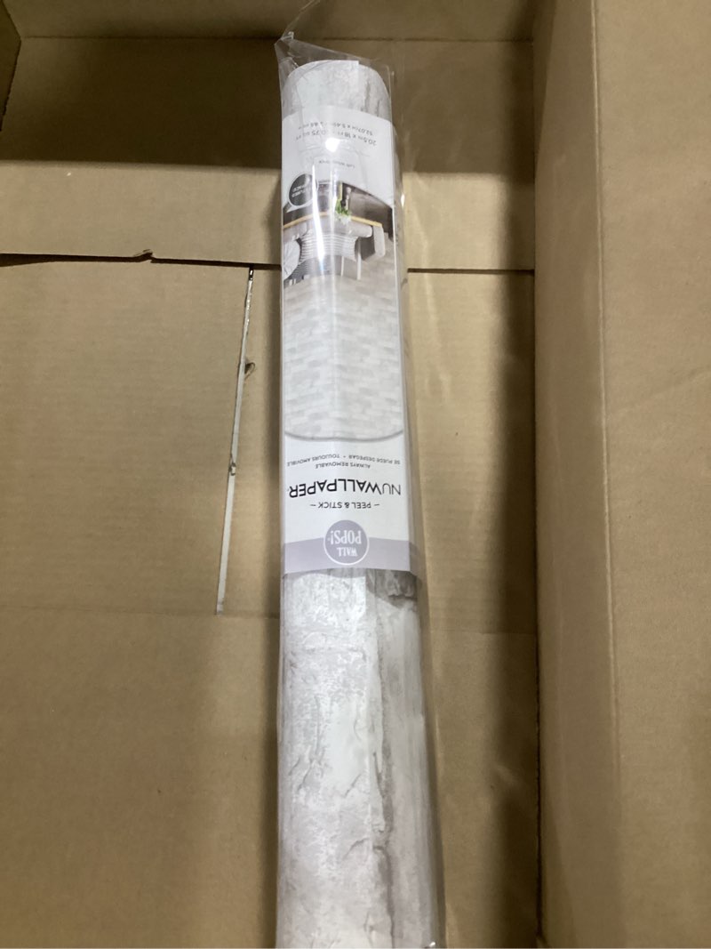 Condition photo showing Good Condition for nuwallpaper loft brick peel and stick wallpaper, white and off-white, textured removable wallpaper, 20.5 in x 18 ft