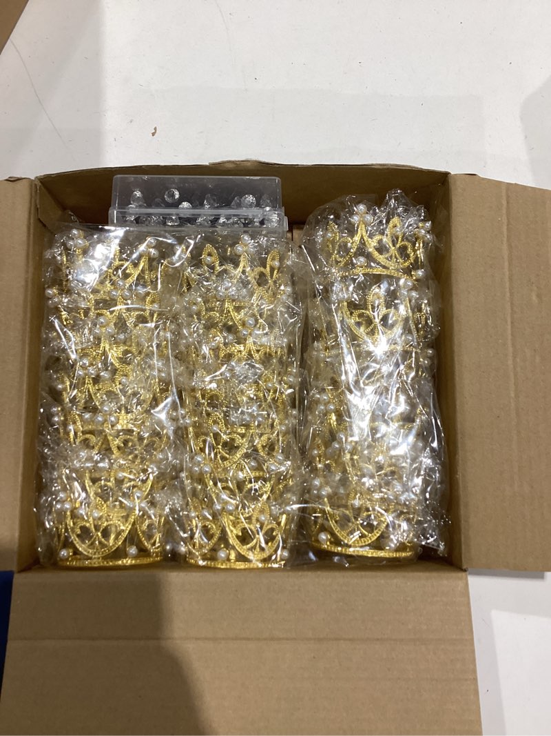 Condition photo showing Good Condition for sureio 100 pcs bouquet wedding corsages pins for flowers and 20 pcs crown cake topper flower rhinestone head pins mini tiara birthday cake topper for birthday party wedding (gold)