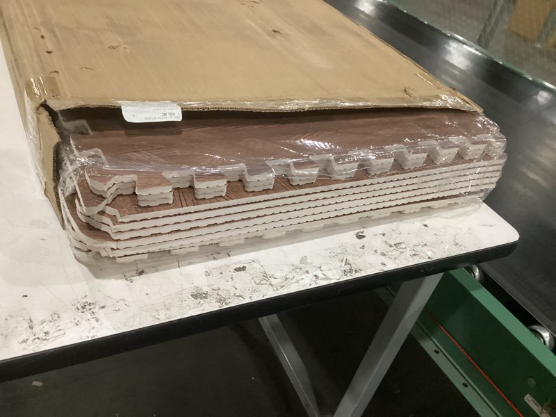 Condition photo showing Good Condition for yes4all eva interlocking mats, puzzle floor tiles, foam floor padding with border for furniture, home space, living room, garage g. 48 square feet (12 tiles) - dark oak wood