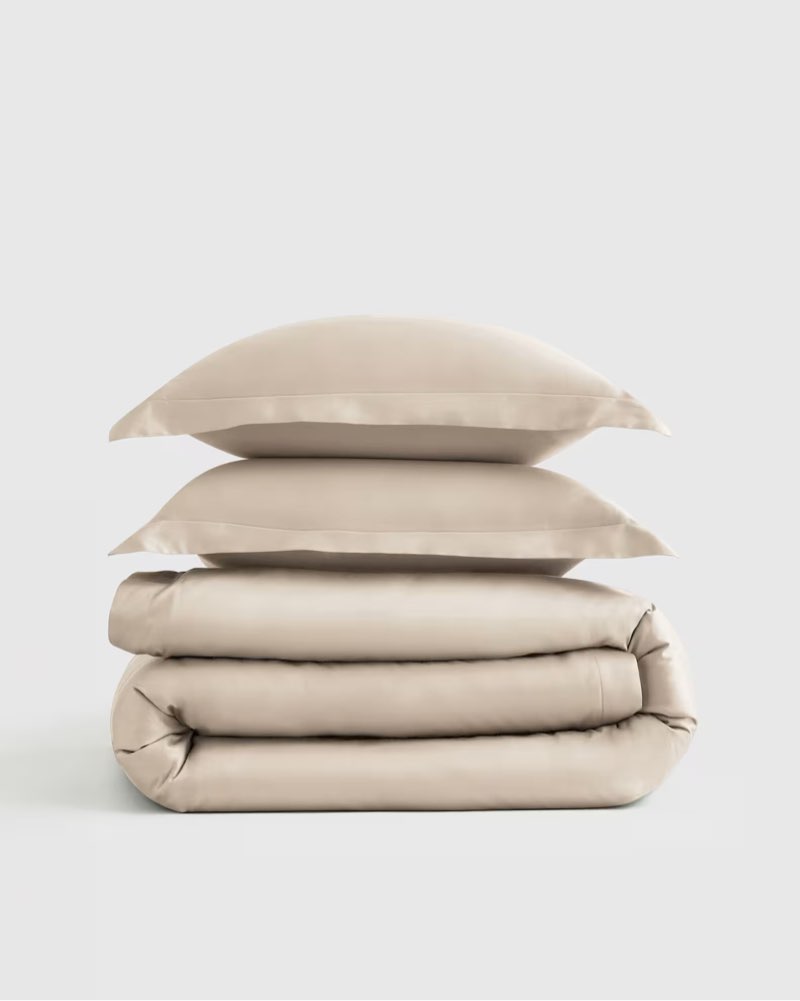 signature giza cotton sateen duvet cover set color sand size quee  