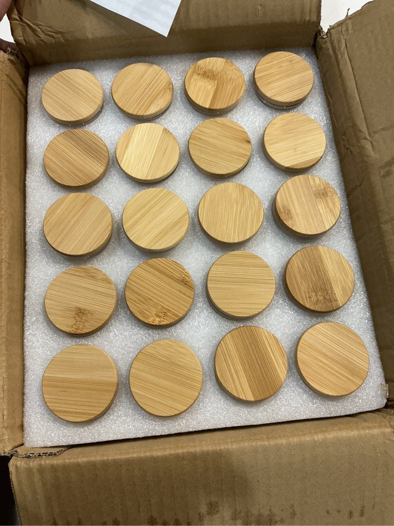 Condition photo showing Good Condition for 20 pcs glass spice jars with airtight bamboo lids, labels and pen, 2.5oz mini clear food storage containers for the pantry, kitchen canisters for tea, herbs, sugar, salt, coffee and more