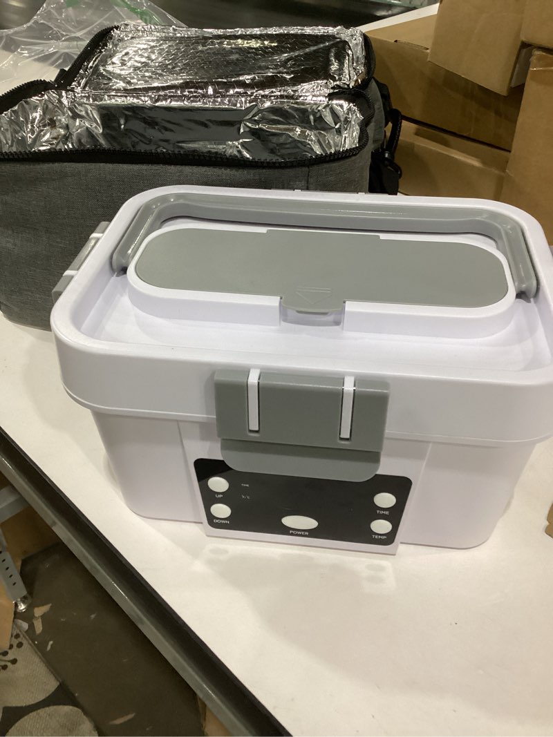 Condition photo showing As Is for cordless electric lunch box 16,000mah – smart automatic heating, 1.6l portable food warmer, rechargeable battery-powered hot meal container for office, travel & outdoor white
