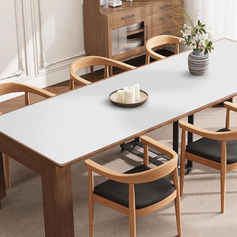 Pure White Plastic Table Cover Protector, 42" x 78" Waterproof Easy Flat PVC Desk Pad Mat, 1.5mm Thick Rectangle Vinyl Table Top Protector for Dining Room Table, Office, Dresser