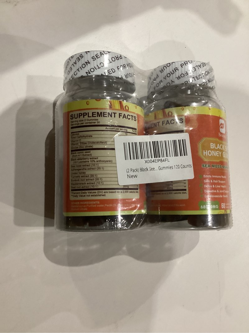 Condition photo showing New/Like New for (2 Pack) Black Seed Oil Sea Moss Gummies with Ashwagandha, Burdock Root, Linden Honey, Elderberry, Turmeric, Vitamin C, D3 & Zinc - Supports Immunity, Joints, Digestion, Hair & Skin, Vegan Gummies 120