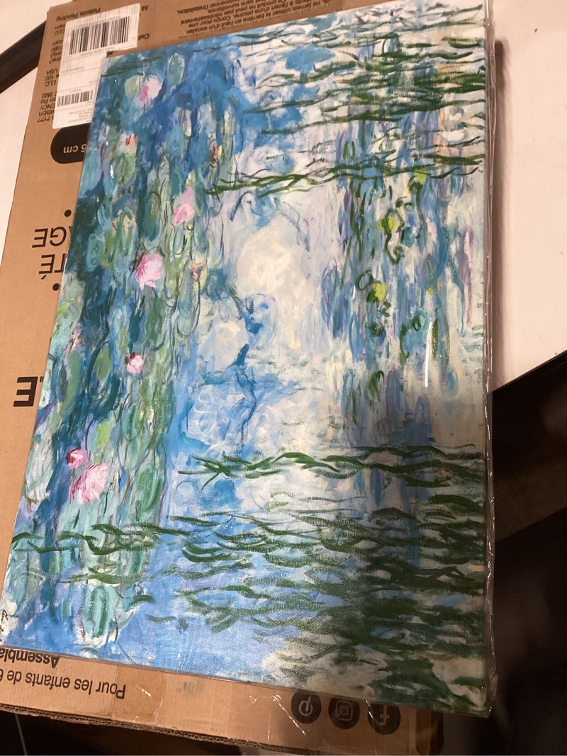 Condition photo showing As Is for Claude Monet Canvas Wall Art - Water Lilies Classic Artwork Picture Print with Framed Painting for Home Office Wall Decor-16" x24" 24L" x 16W" Monet Water Lilies
