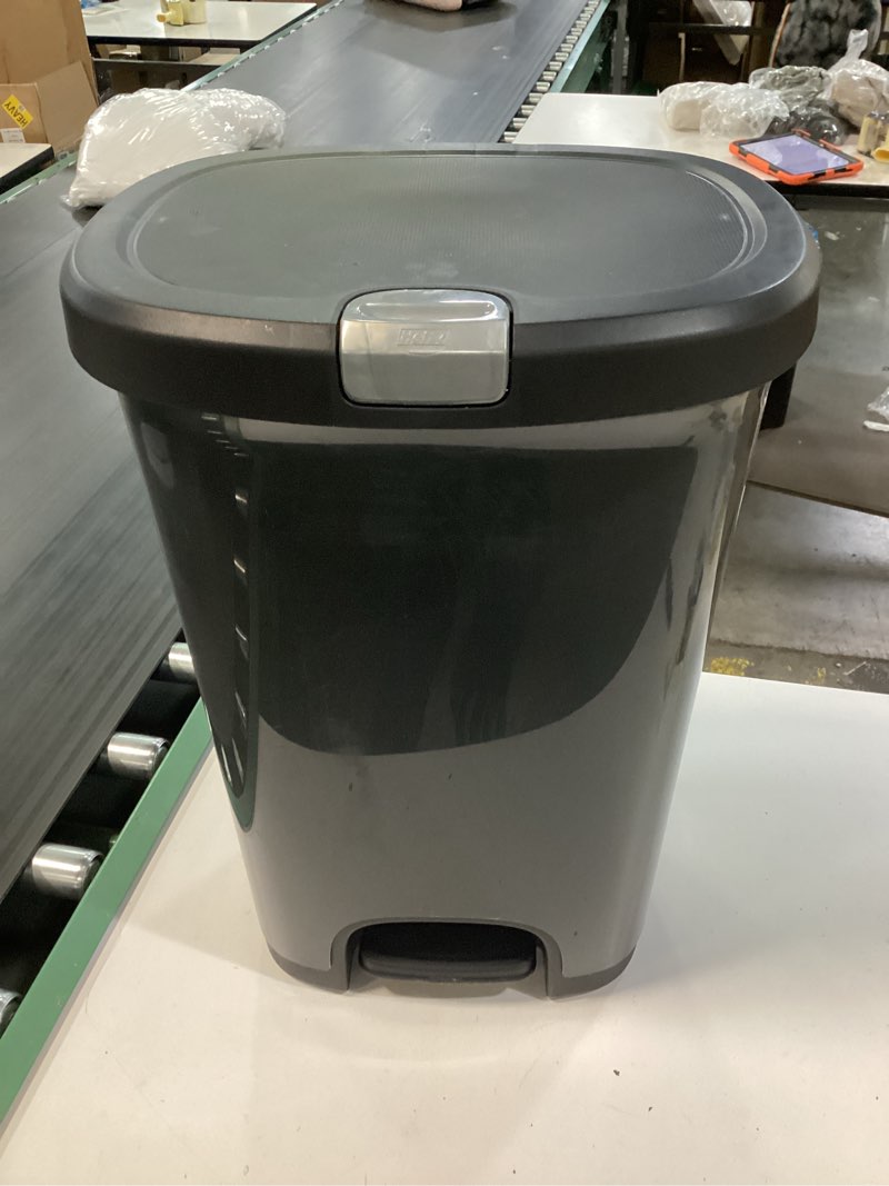 Condition photo showing As Is for hefty 12.8-gallon plastic kitchen step trash can