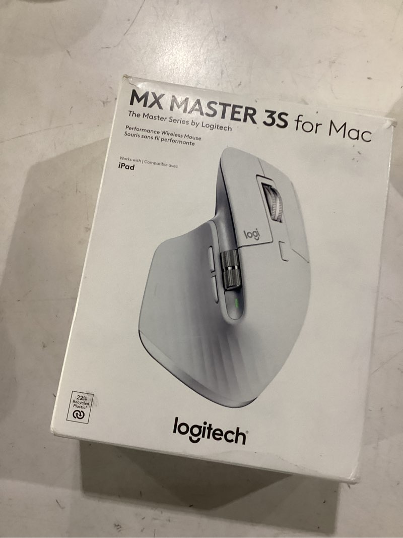 Condition photo showing As Is for logitech mx master 3s for mac - wireless bluetooth mouse with ultra-fast scrolling, ergo, 8k dpi, quiet clicks, track on glass, customization, usb-c, apple, ipad - pale grey mx master 3s mac (new) pale grey