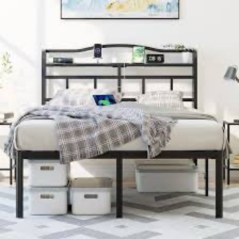 Metal headboard with charging port 