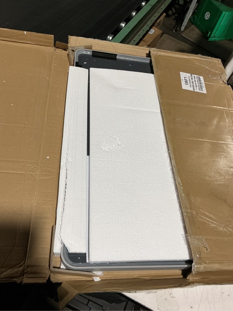 Condition photo showing As Is for 24x32 silver bathroom mirror, silver vanity mirror for wall, rounded rectangle mirror with beveled border, anti-rust, polished, shatterproof (horizontal/vertical) silver 32"l x 24"w