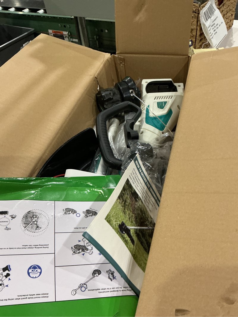 Condition photo showing As Is for 40v 14" brushless cordless string trimmer, .095" dual line bump feed, 2x 4.0ah batteries, fits makita 18v lxt tools, dual charger, battery weed wacker for thick brush, dense weeds & large yards