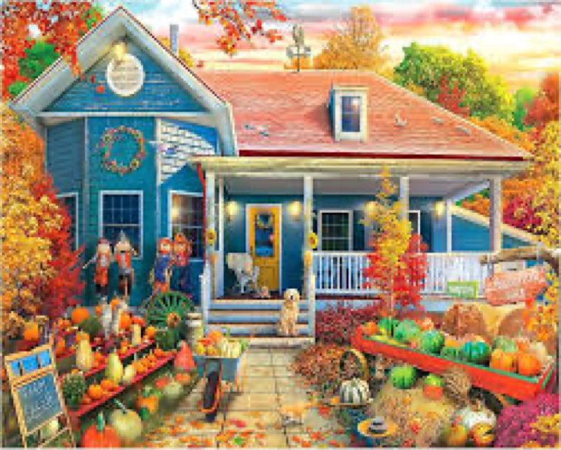 White Mountain 1000 Piece Jigsaw Puzzle Fall Pumpkin Scene Puzzles Large Pieces Gift for Adults and 