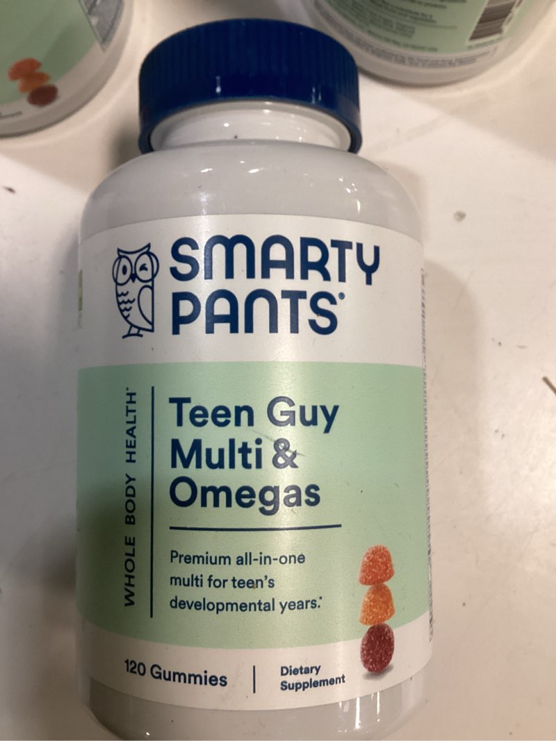 Condition photo showing New/Like New for BB 09/15/2026) SmartyPants Teen Guy Formula, Daily Multivitamin Gummies: Vitamins C, B12, K, Zinc, & Biotin for Immune Support, Energy, Skin & Hair Support, Assorted Fruit Flavor, 120 Gummies (30 Day Supply) Old Formula