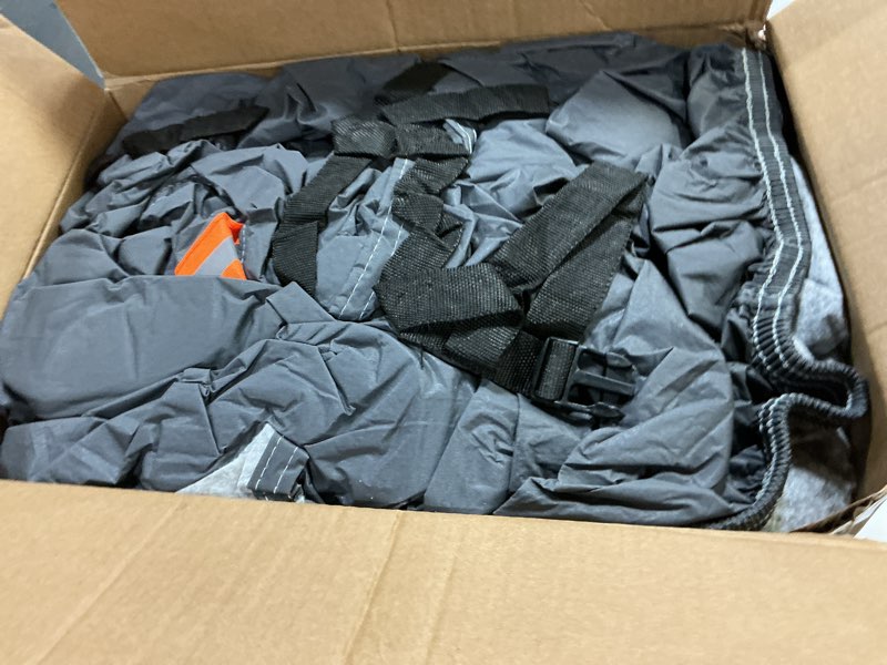 Condition photo showing As Is for 16 Layers Car Cover Waterproof All Weather, Heavy Duty Outdoor Car Cover Universal Fit Sedan Lexus ES350, Tesla Model S, Lincoln MKZ, Toyota Avalon, Jaguar XJ, Ford Taurus, BMW 740i etc. 1 Sedan Car Cover 1 Fit Sedan Length 194-208 inch