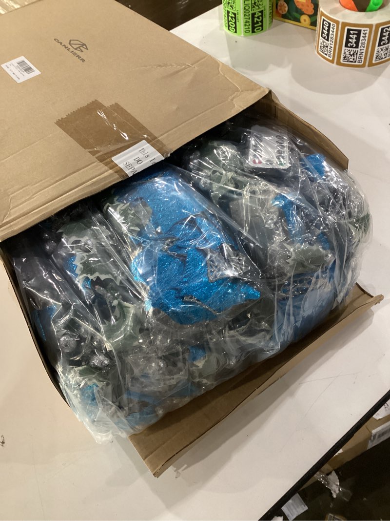 Condition photo showing New/Like New for 10 Set Poinsettia Garland with Lights - Bulk Prelit Artificial Poinsettia with Holly Leaves Berries Garland Decoration for Holiday Wedding Party Decor(Gold)