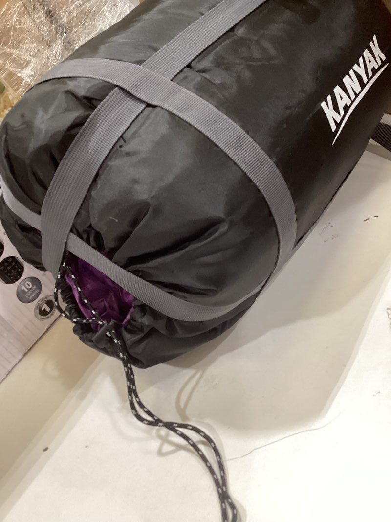 Condition photo showing As Is for camping sleeping bag, 32? sleeping bags for adults kids teens cold weather warm sleeping bag winter for 3-4 season camping, camping gear equipment, traveling, and outdoors dark purple & light purple
