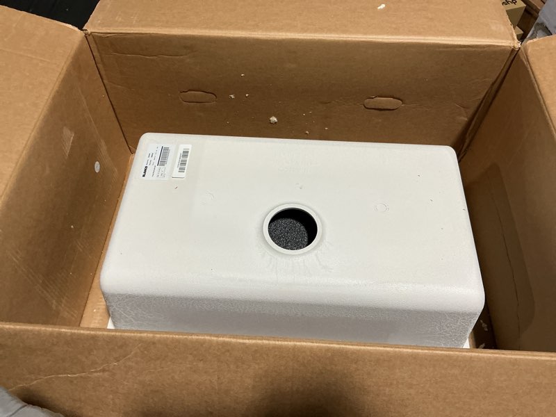 Condition photo showing As Is for blanco 443083 precis silgranit 30” single bowl undermount kitchen sink, soft white soft white 30" l x 18" w single bowl