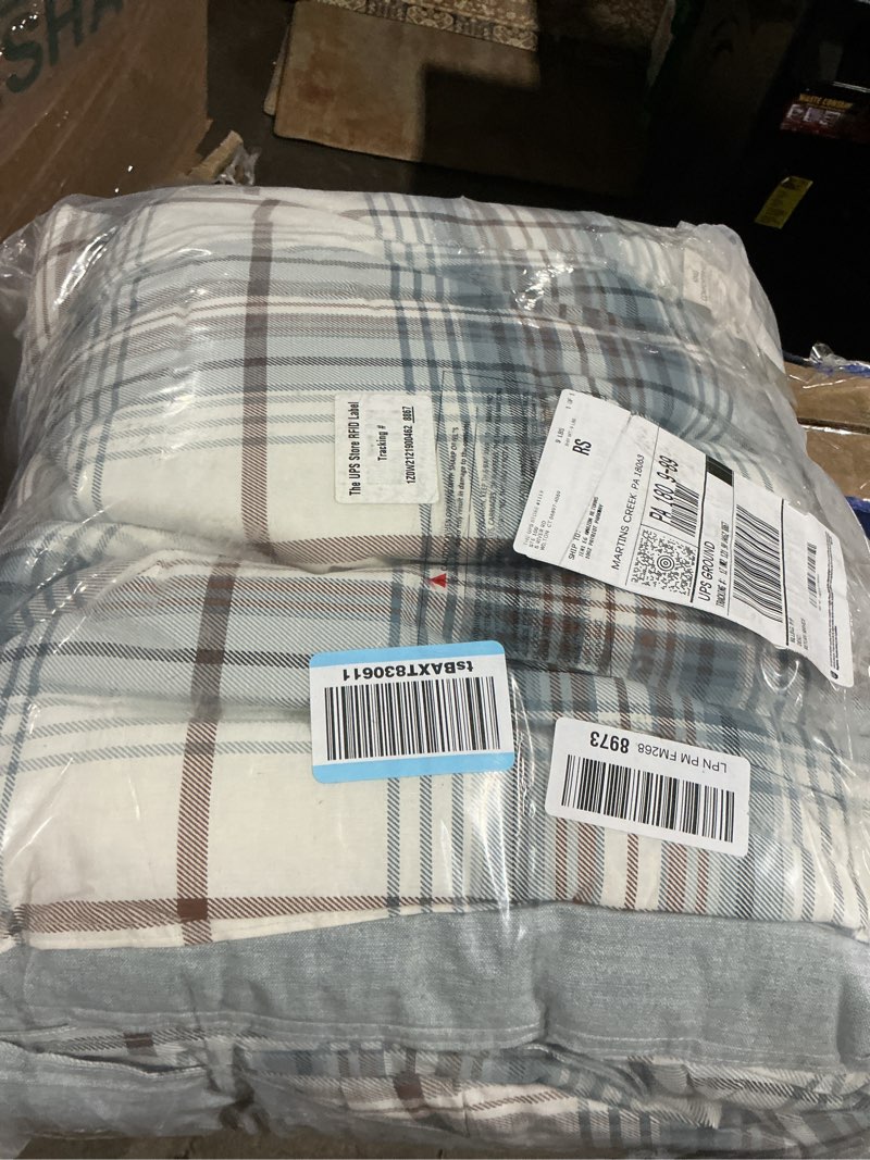 Condition photo showing Good Condition for Eddie Bauer - King Comforter Set, Reversible Cotton Bedding with Matching Shams, Plaid Home Decor (Alder Blue/Grey, King) Alder Plaid Blue/Grey King