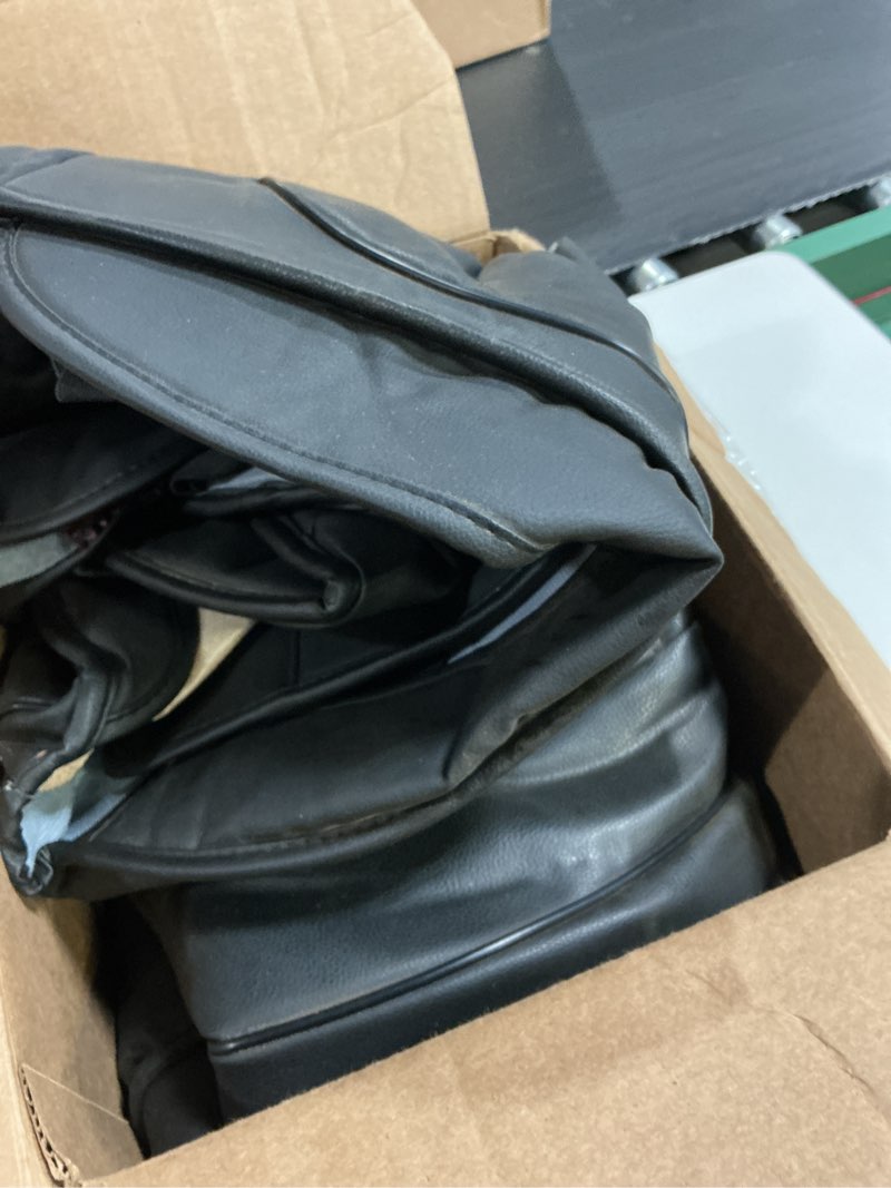 Condition photo showing As Is for capitauto car seat covers full set, black seat covers for car with lumbar support, faux leather waterproof seat covers 5 seats, breathable automotive seat covers fit for most cars suv truck black full set b