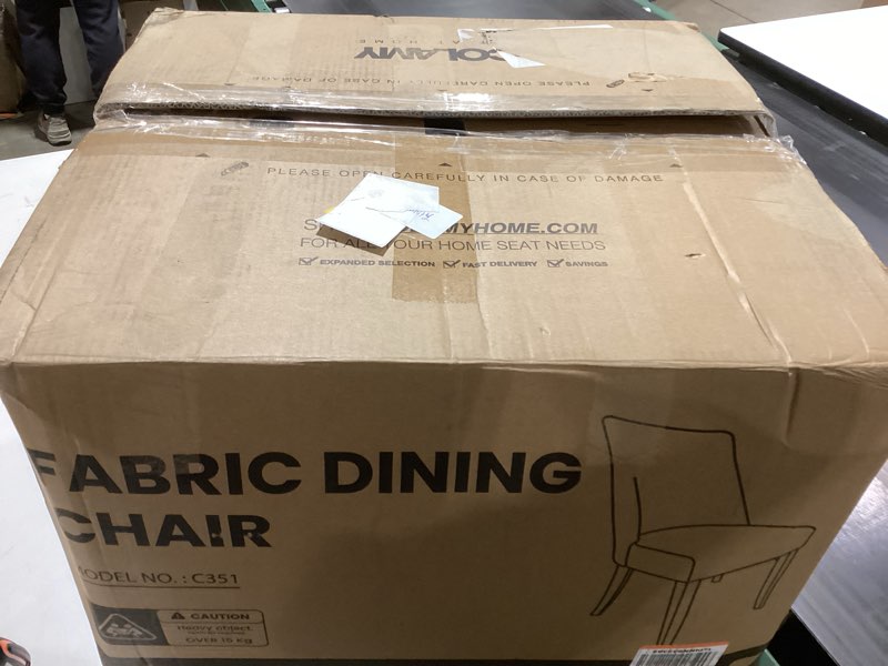 Condition photo showing As Is for COLAMY Upholstered Dining Chairs Set of 4, Mid Century Modern Kitchen Chairs with Back, Farmhouse Fabric Side Dining Room Chairs with Wood Legs for Dining Room Restaurant, Beige Upholstered Dining Chairs Beige Set of 4 Incomplete 