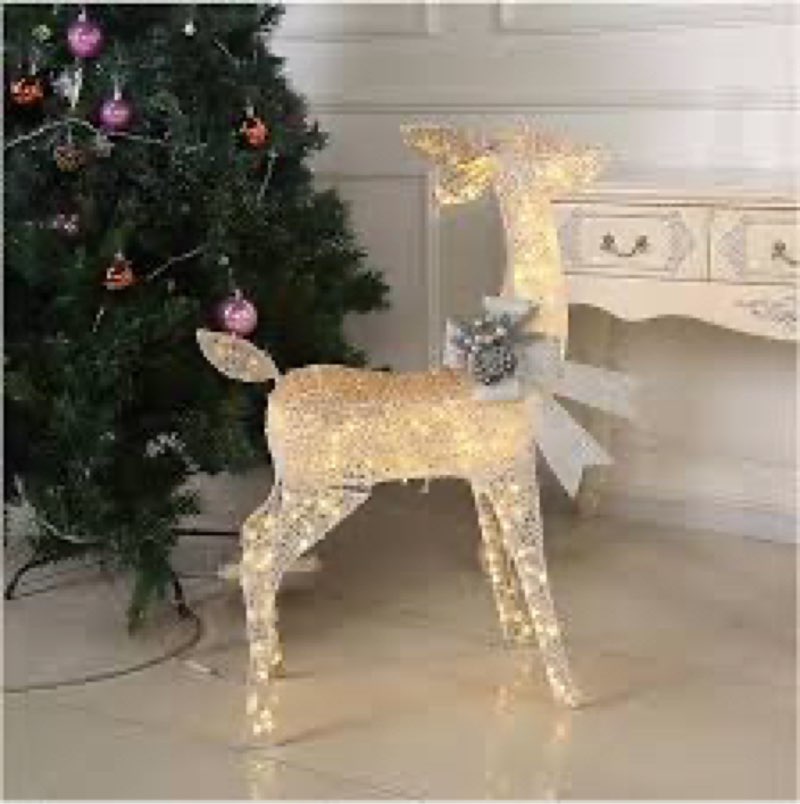 63 Inch 2.5D Champagne Large Lighted Christmas Deer Decorations 3-Piece Outdoor Holiday Decorations 