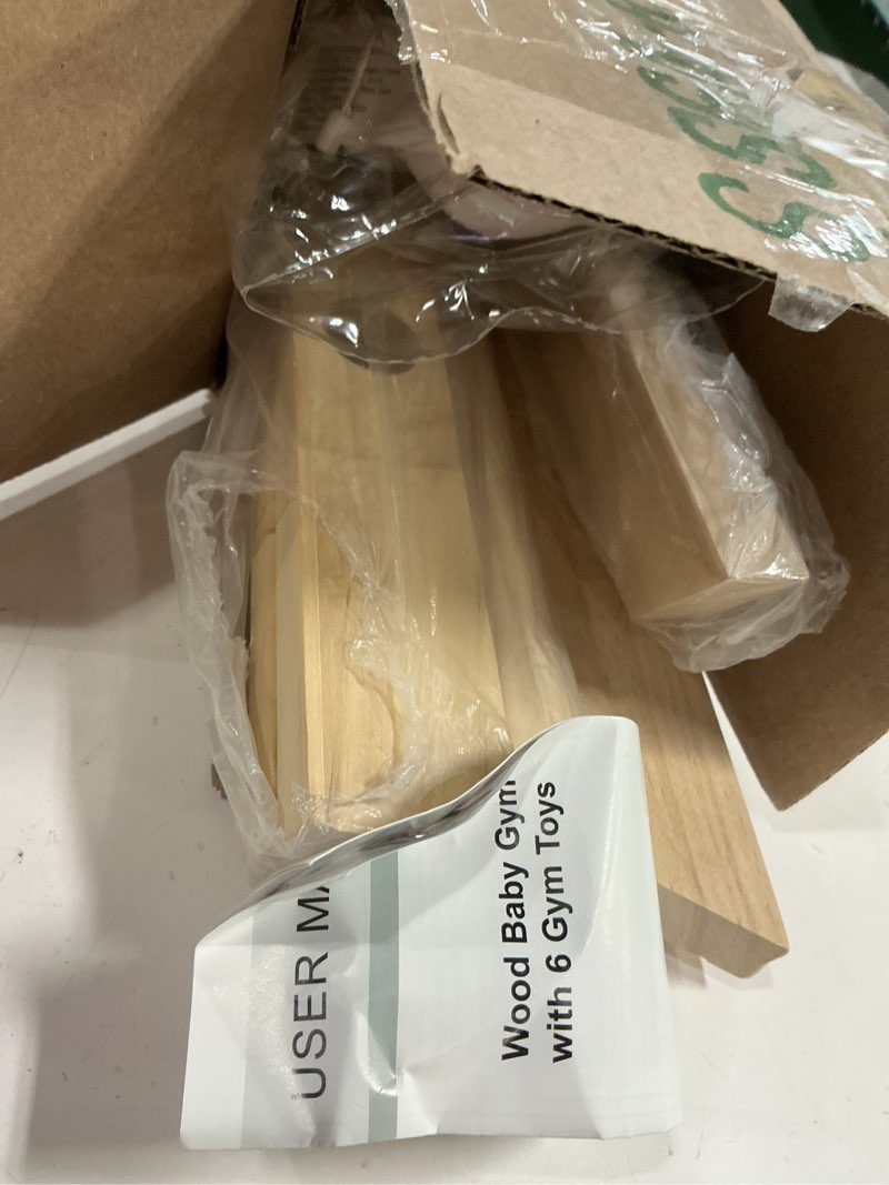 Condition photo showing New/Like New for Mallify Wooden Baby Gym with 6 Gym Toys, Foldable Baby Play Gym, Natural Pine Wood Play Gym, Frame Activity Center Hanging Bar, Wooden Play Gym