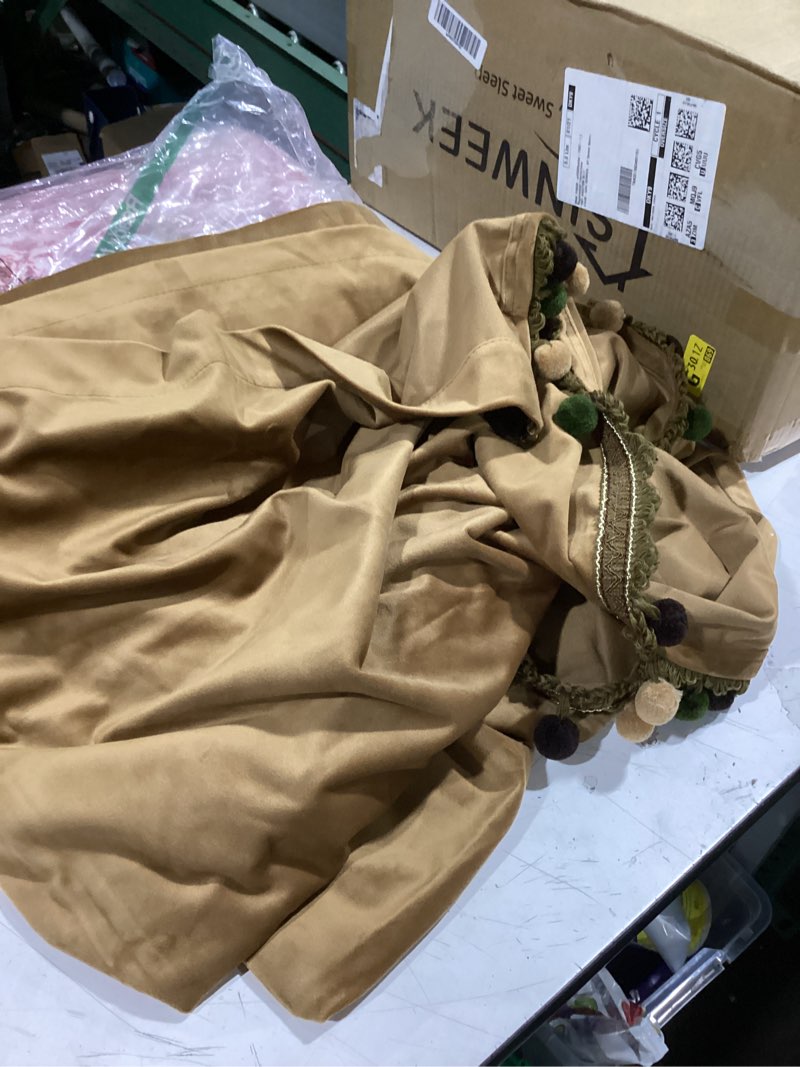 Condition photo showing Good Condition for similar to miulee mustard yellow pom pom velvet curtains for fall bedroom/living room darkening thermal insulating 84 inches long blackout curtains with rod pocket for kid room/nursery/home theater set of 2