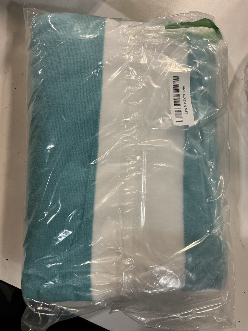 Condition photo showing Good Condition for cotton oversized beach towel - large 70 x 35 inch pool towel, turquoise striped quick dry swimming cabana towel
