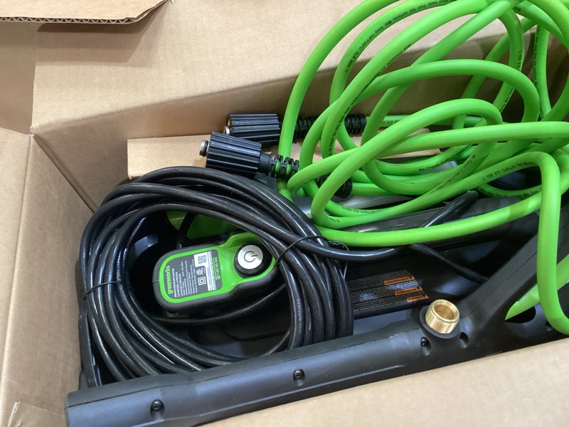 Condition photo showing As Is for greenworks 1900-psi 1.2-gpm cold water electric pressure washer with 4 spray tips