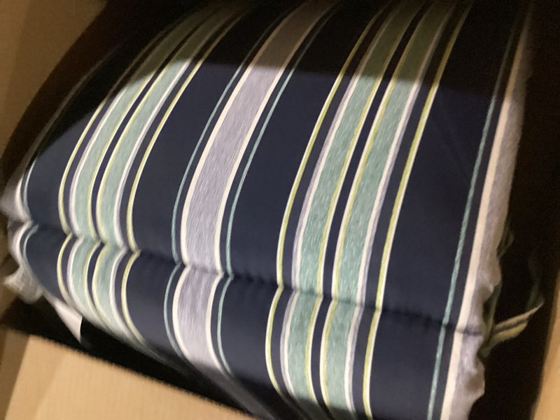 Condition photo showing Good Condition for arden outdoor midback chair cushion, 18 x 16.5, water repellent, fade resistant 18 x 16.5, sapphire aurora blue stripe