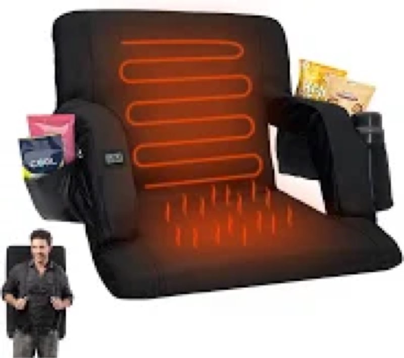 Double Heated Portable Reclining Bleachers Stadium Seats with Heated Back and Cushion, Outdoor/Beach