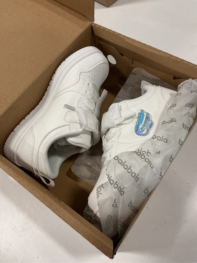 Condition photo showing New/Like New for Balabala Little Girls Sneakers with Cute Bow Tie, Toddler Lightweight Comfortable Hook and Loop